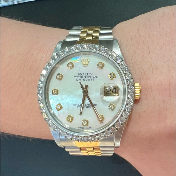 Vintage 1986 Diamond Bezel Oyster Perpetual Datejust Watch Mother of Pearl Face - Picture 10 of 10
